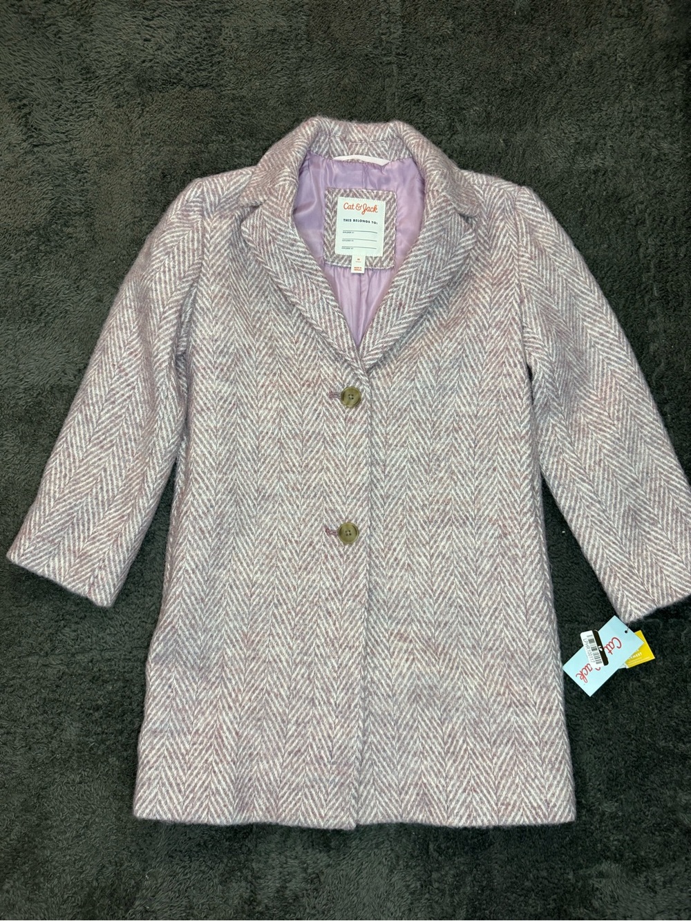 Cat & Jack Girls Herringbone Faux Wool Coat - Pink Size Medium NWT